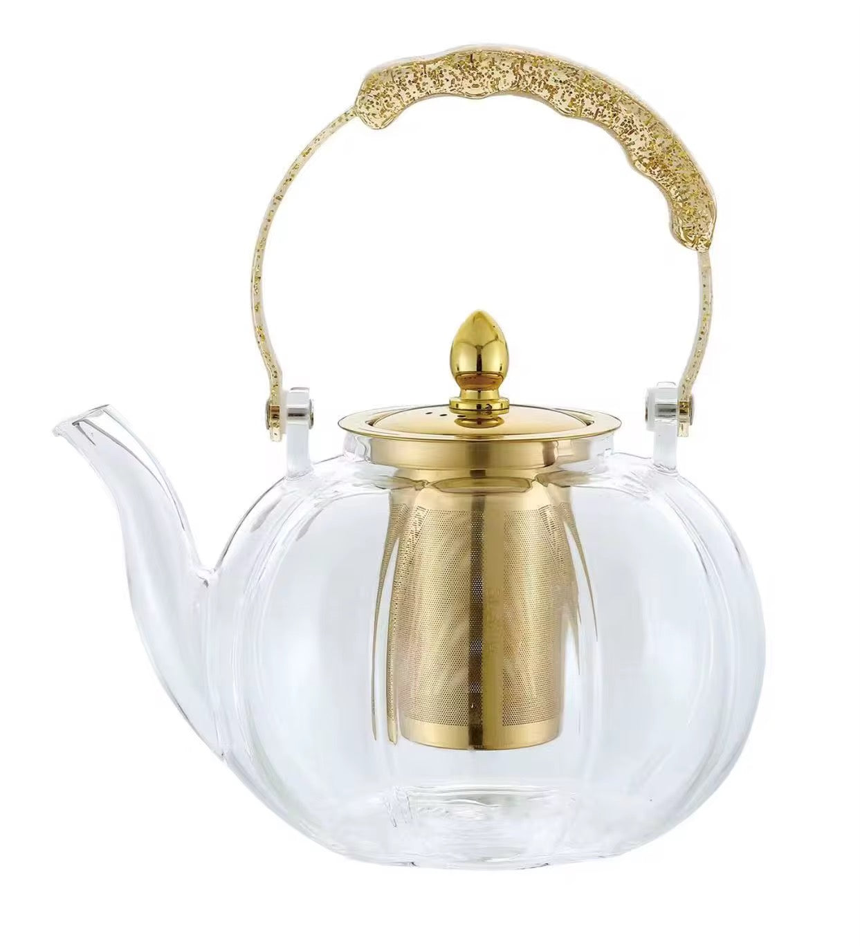 Luxury Glass Teapot with Gold Stainless Steel Infuser & Decorative Handle