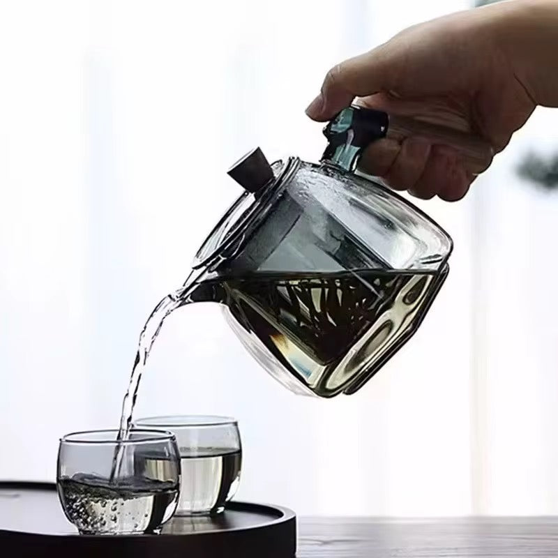 Modern Borosilicate Glass Teapot with Removable Infuser & Wooden Handle
