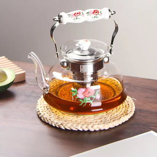 Floral Glass Teapot with Stainless Steel Infuser