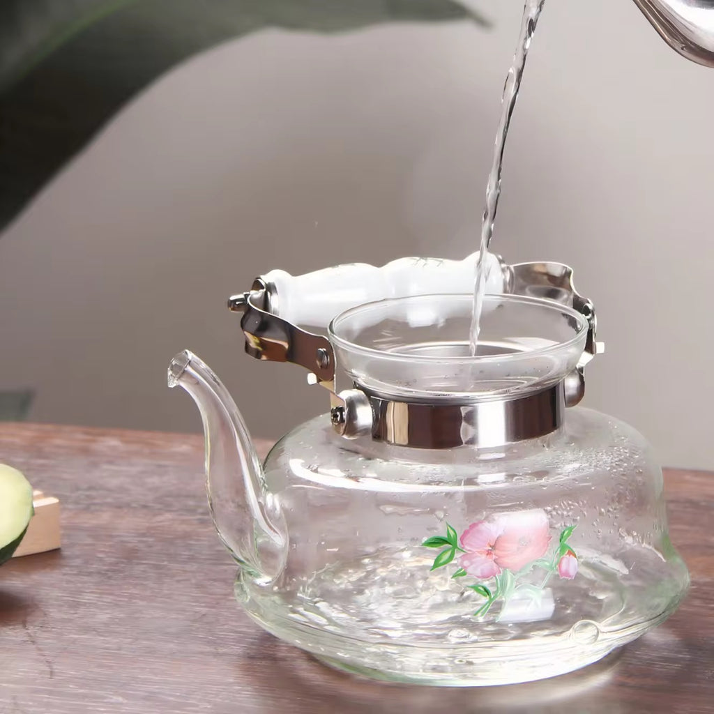 Floral Glass Teapot with Stainless Steel Infuser