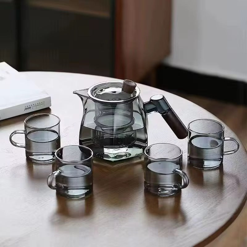 Modern Borosilicate Glass Teapot with Removable Infuser & Wooden Handle