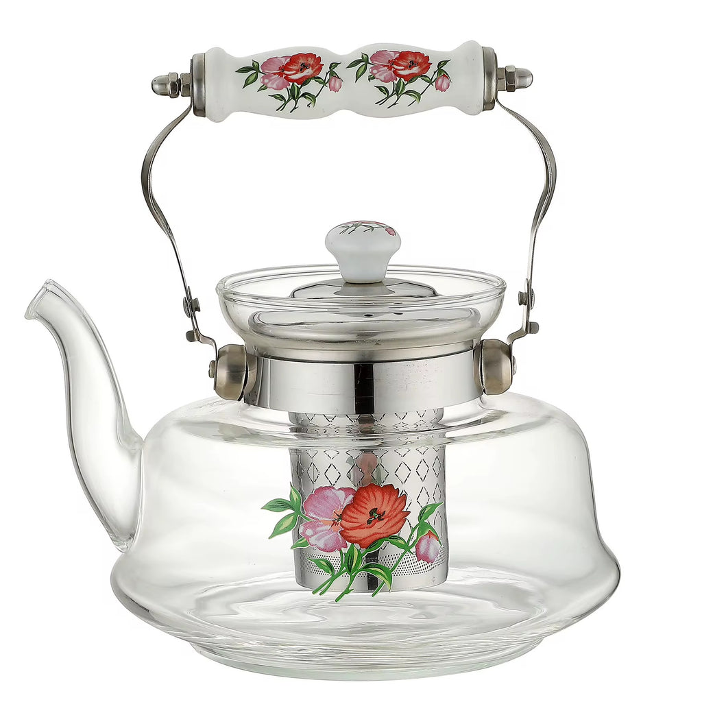 Floral Glass Teapot with Stainless Steel Infuser