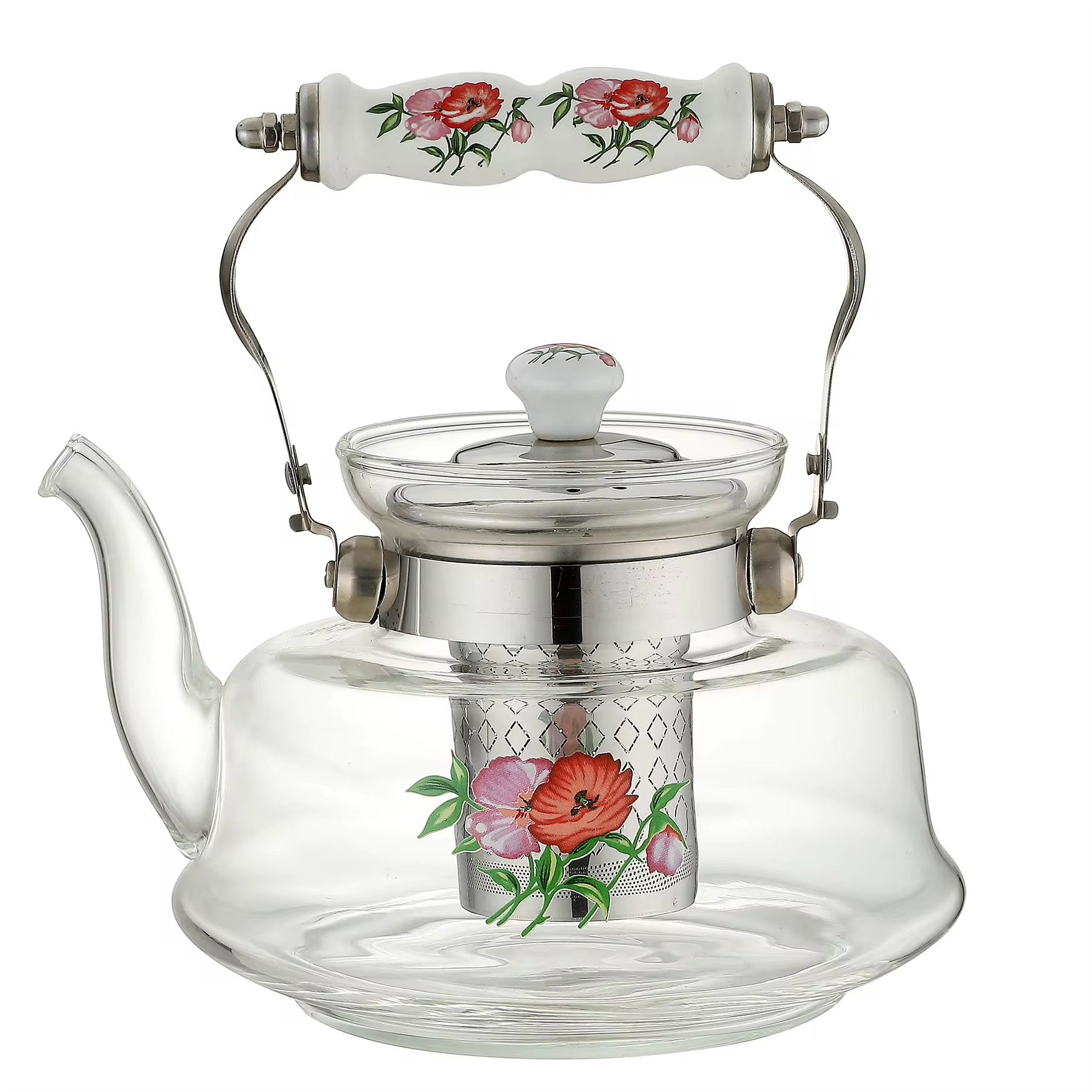 Floral Glass Teapot with Stainless Steel Infuser