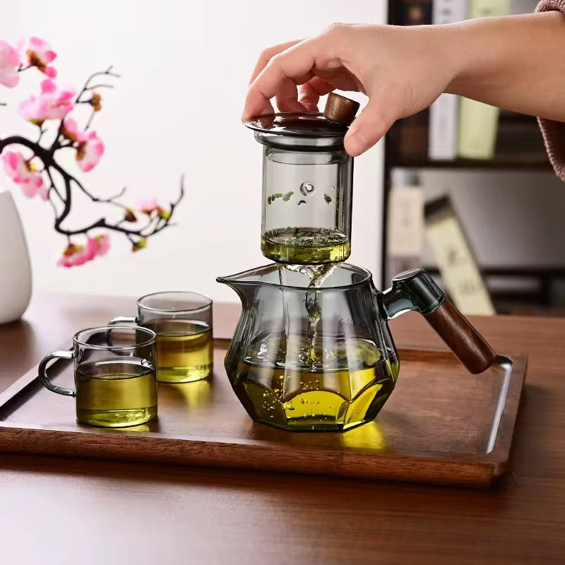 Modern Borosilicate Glass Teapot with Removable Infuser & Wooden Handle