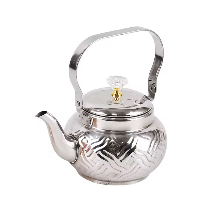 Stainless Steel Woven Design Teapot with Removable Infuser – Polished Silver Tea Kettle