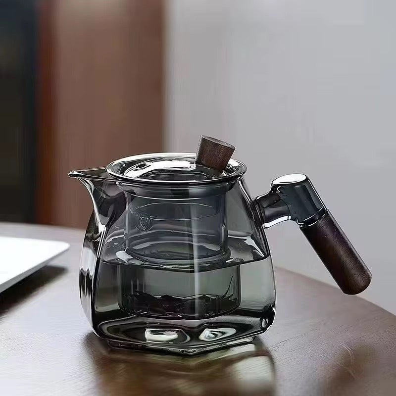 Modern Borosilicate Glass Teapot with Removable Infuser & Wooden Handle
