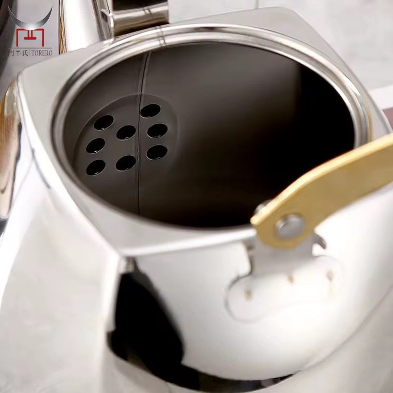 Stainless Steel Tea Kettle with Infuser – Gold or Chrome Finish with Gold Lid & Handle