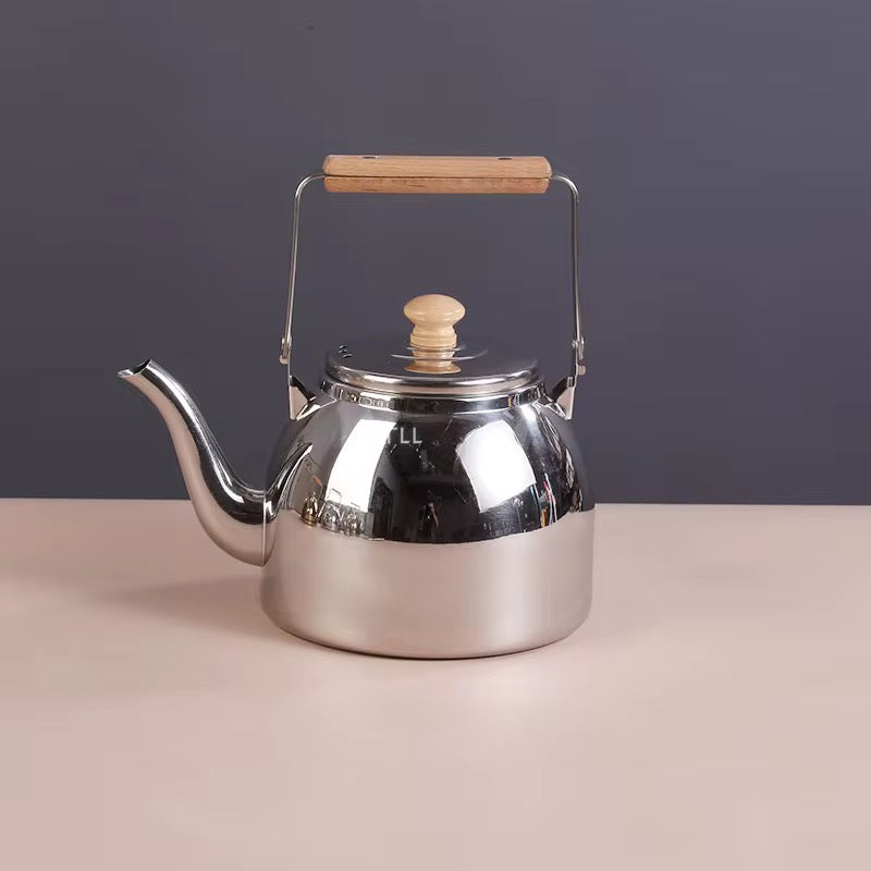 Stainless Steel Whistling Tea Kettle with Removable Infuser & Wooden Handle – 1.5L