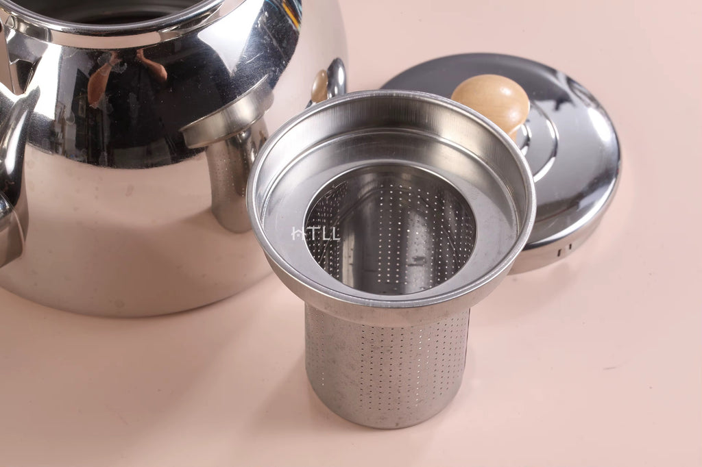Stainless Steel Whistling Tea Kettle with Removable Infuser & Wooden Handle – 1.5L