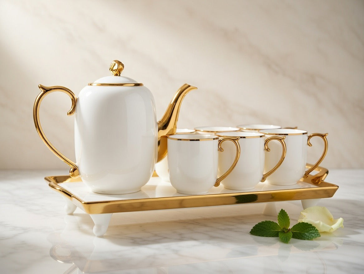 A39-3 White & Gold Tea/Coffee Set