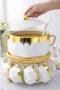 15 PIECES WITH METAL STAND SOUP SET WHITE & GOLD
