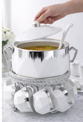 15 PIECES WITH METAL STAND SOUP SET WHITE & SILVER